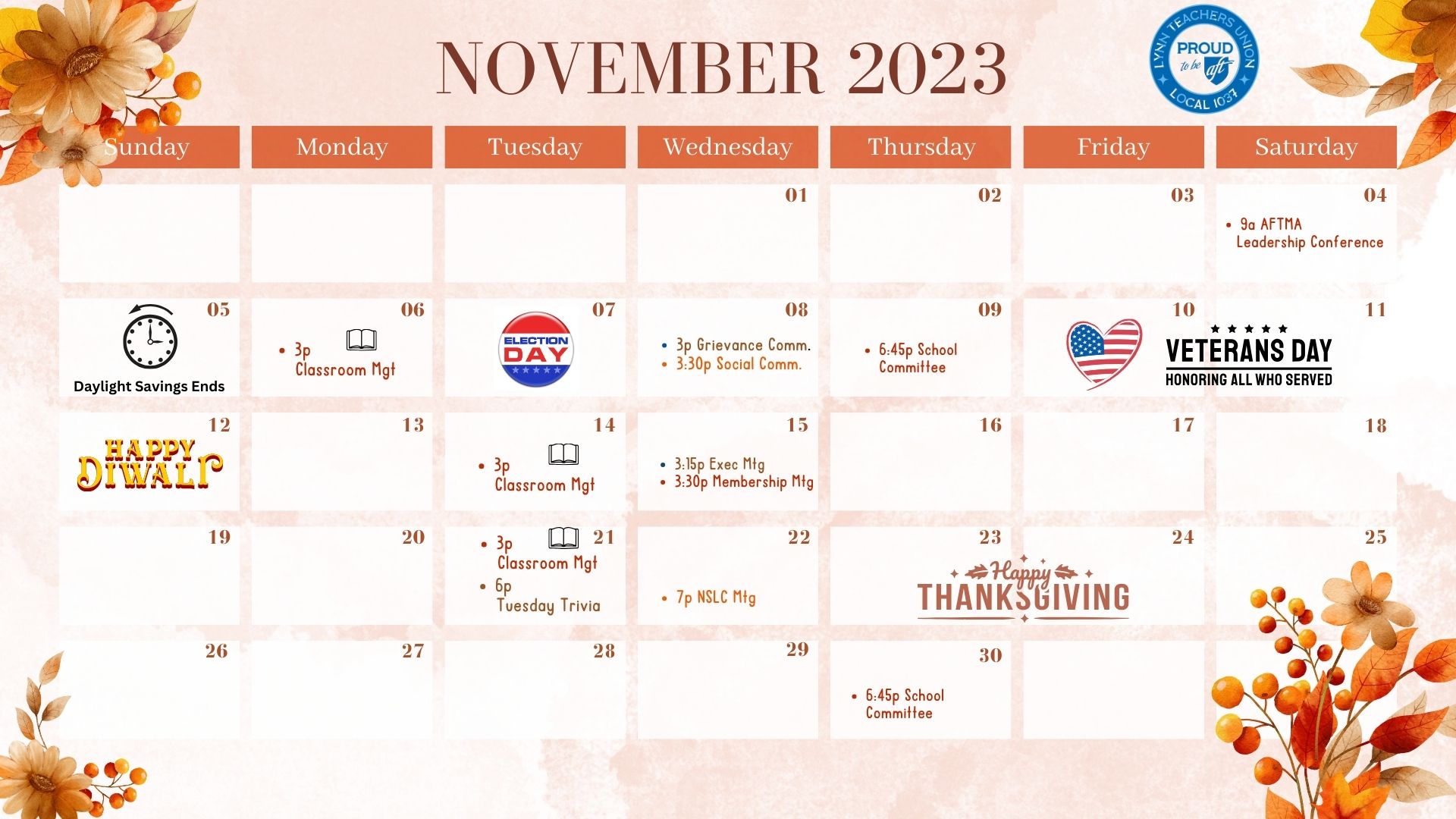 November Calendar Lynn Teachers Union